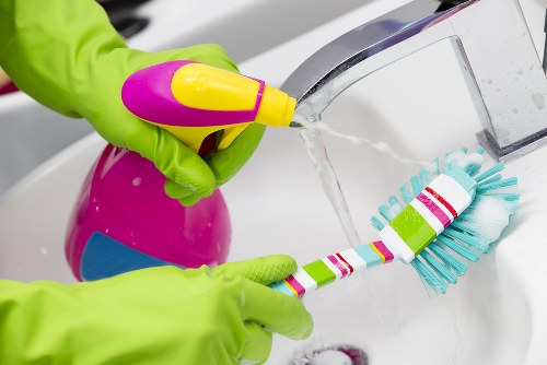 Professional commercial cleaning in an office lobby