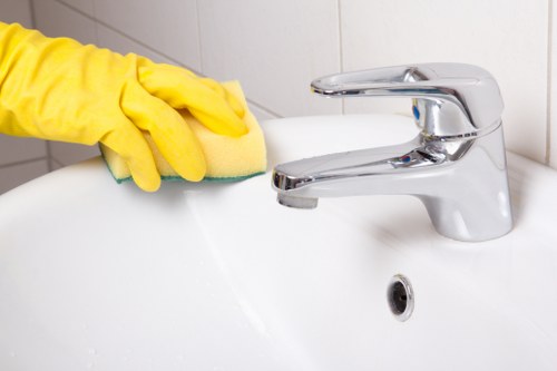 Deep cleaning service in a commercial building interior