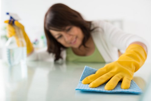 Room-by-room domestic cleaning in a modern kitchen