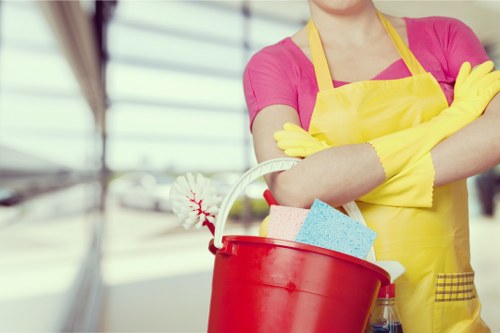 House cleaning routine with organized supplies